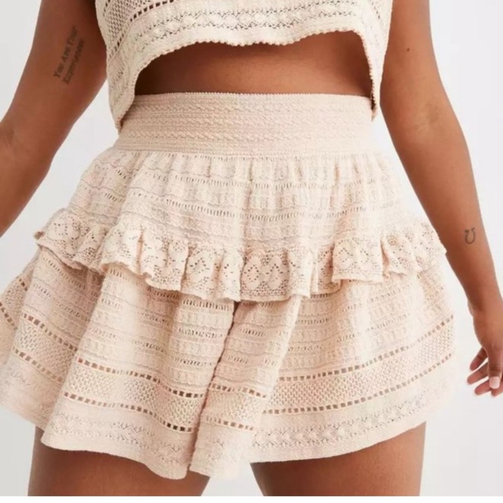 Aerie Cream Crochet Mini Skirt